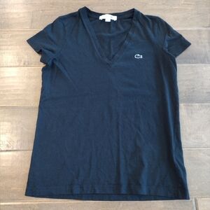 LACOSTE Women's short-sleeve black V-Neck T-shirt Tee - size 36